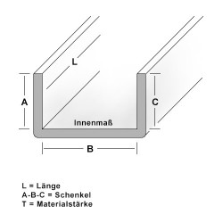 1,0 m U-Profil Abdeckprofil Aluminium eloxiert E6/EV1 L=1000mm Sichtseite AUSSEN 